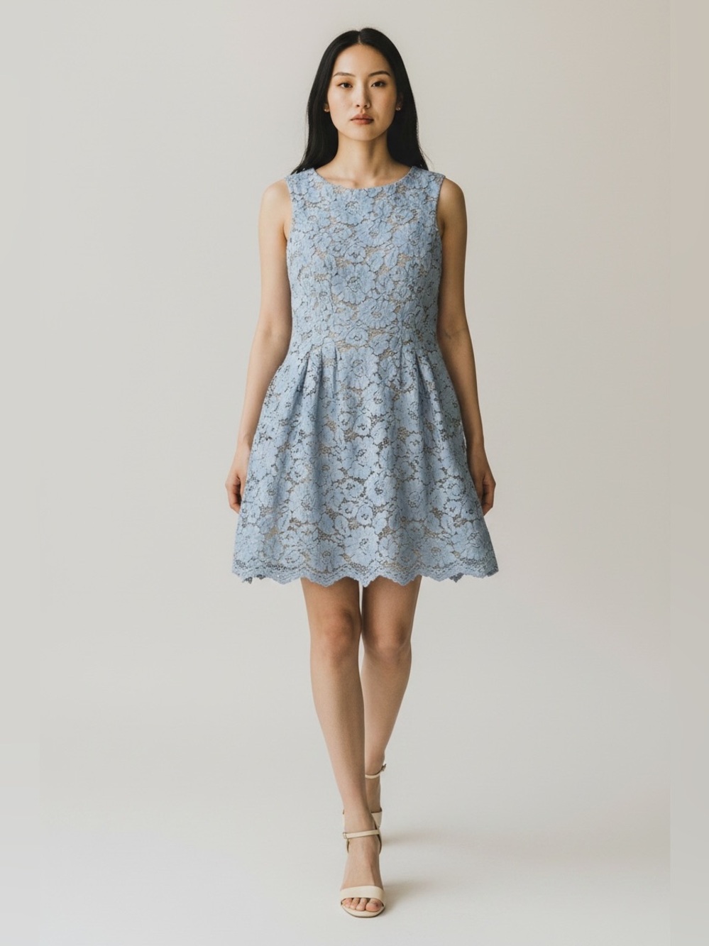 Vince Camuto Light Blue Floral Lace Fit & Flare Dress Sz 14 Cocktail Party Dress